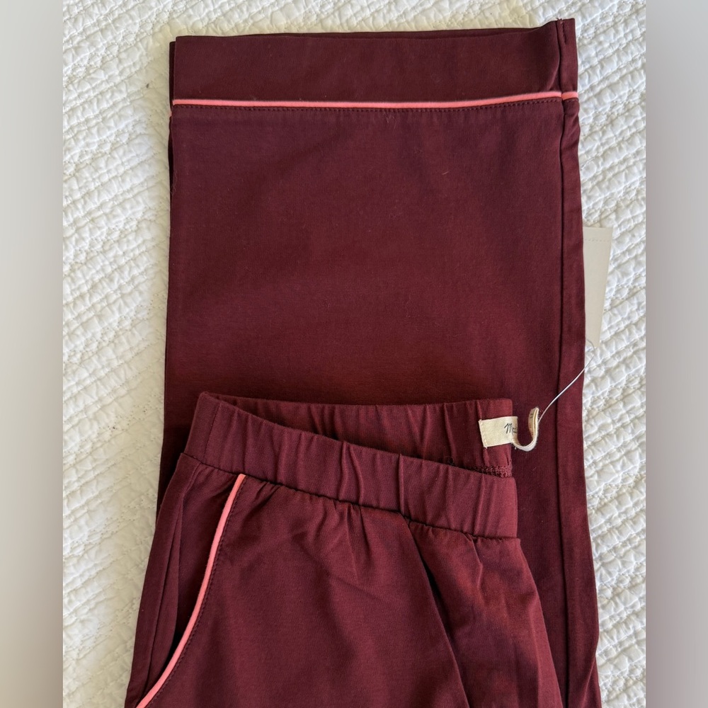 NWT Madewell Knit Bedtime Pajama Set, Dark Cabernet w/ Pink Trim, Size S - Picture 8 of 11